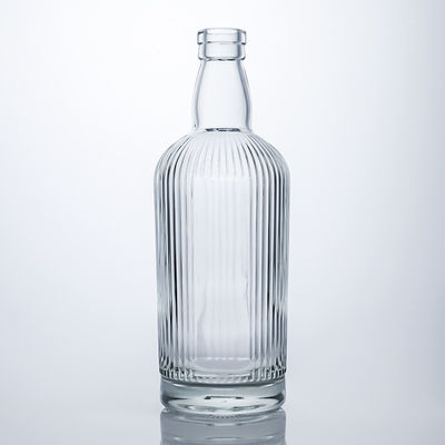 Bottiglia di vetro a forma rotonda da 750 ml con strisce e sughero per rum vodka whisky tequila gin