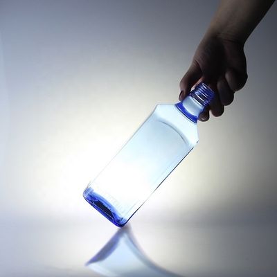 Acid Etch Custom Design Square 750ml Bottiglie di vetro blu per vodka Whisky Unico