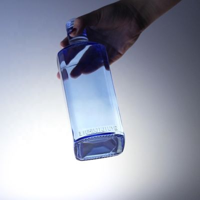Acid Etch Custom Design Square 750ml Bottiglie di vetro blu per vodka Whisky Unico