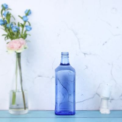 Acid Etch Custom Design Square 750ml Bottiglie di vetro blu per vodka Whisky Unico