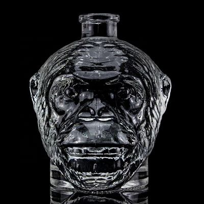 Disegno unico 500ml 750ml Bottiglia di vetro a forma di testa di scimmia per vodka liquore con sughero