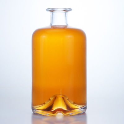Collare di vetro 750 ml Collo corto, rotondo, vuoto, chiaro, pinna, gin, rum, champagne, liquori, liquori, bottiglia con sughero
