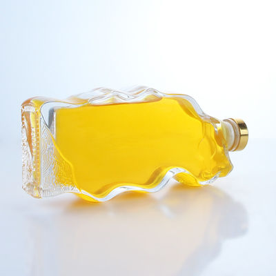 Bottiglia di vetro a forma speciale trasparente o personalizzata per whisky vodka brandy