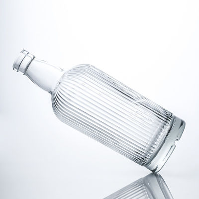 Bottiglia di vetro a forma rotonda da 750 ml con strisce e sughero per rum vodka whisky tequila gin