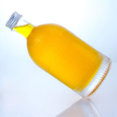 Bottiglia di vetro per liquori industriali con strisce di tappo a vite e logo personalizzato