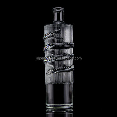 Bottiglia di vetro in rilievo di lusso 750ml 1000ml Gin Rum Champagne Tequila Whisky con sughero